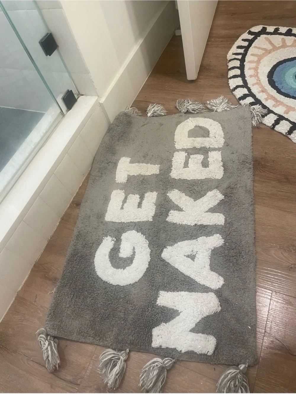 Gray 'Get Naked' Cotton Bath Rug with Tassels